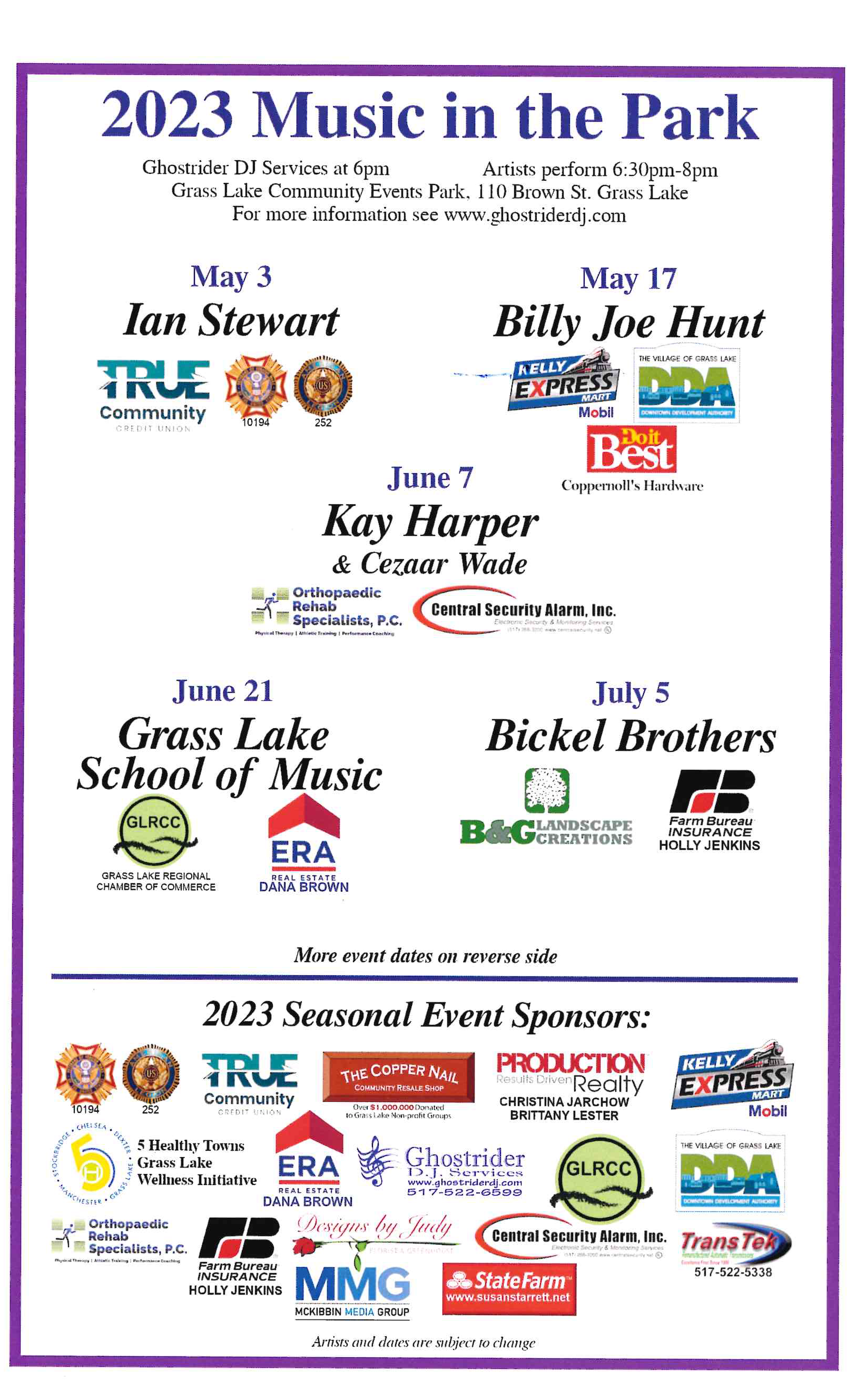 Music in the Park schedule
